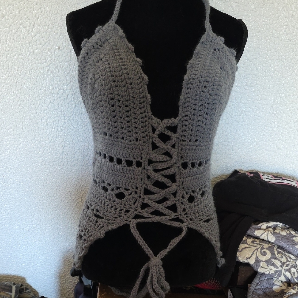 Gray Crochet Halter Top